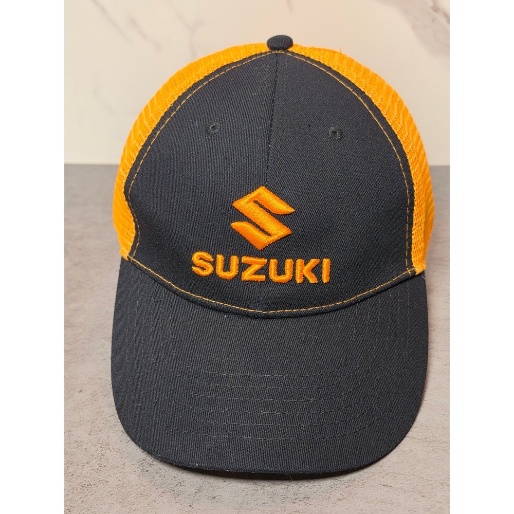 Suzuki Motorsports Trucker Hat Black‎ Orange Embroidered Logo Snapback Cap